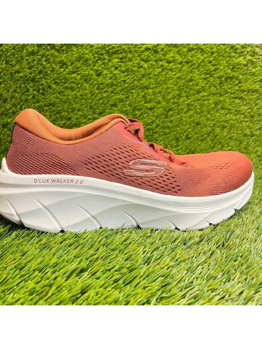 Skechers D'Lux Walker 2.0-Swave Mens Size 9 Orange White Running Shoes Sneakers